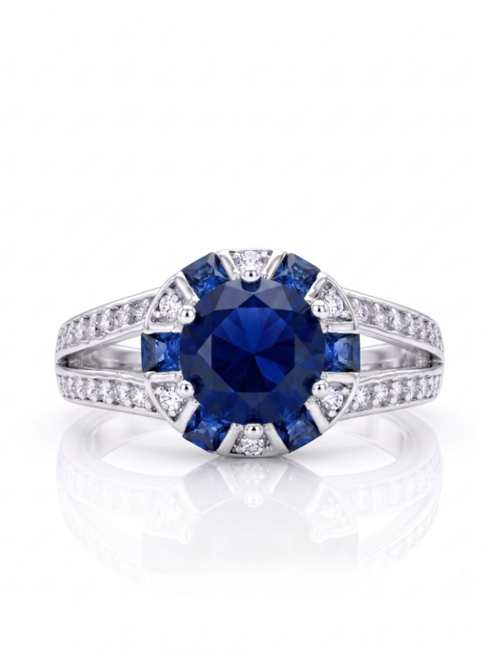Round Halo Blue Sapphire Vintage Style Ring - 925 Sterling Silver  Charmed Aroma